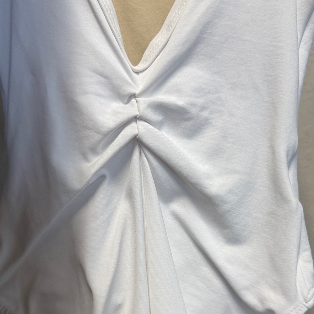 White Camisole Leotard with pinch front and pinch V back - Picture 6 of 7